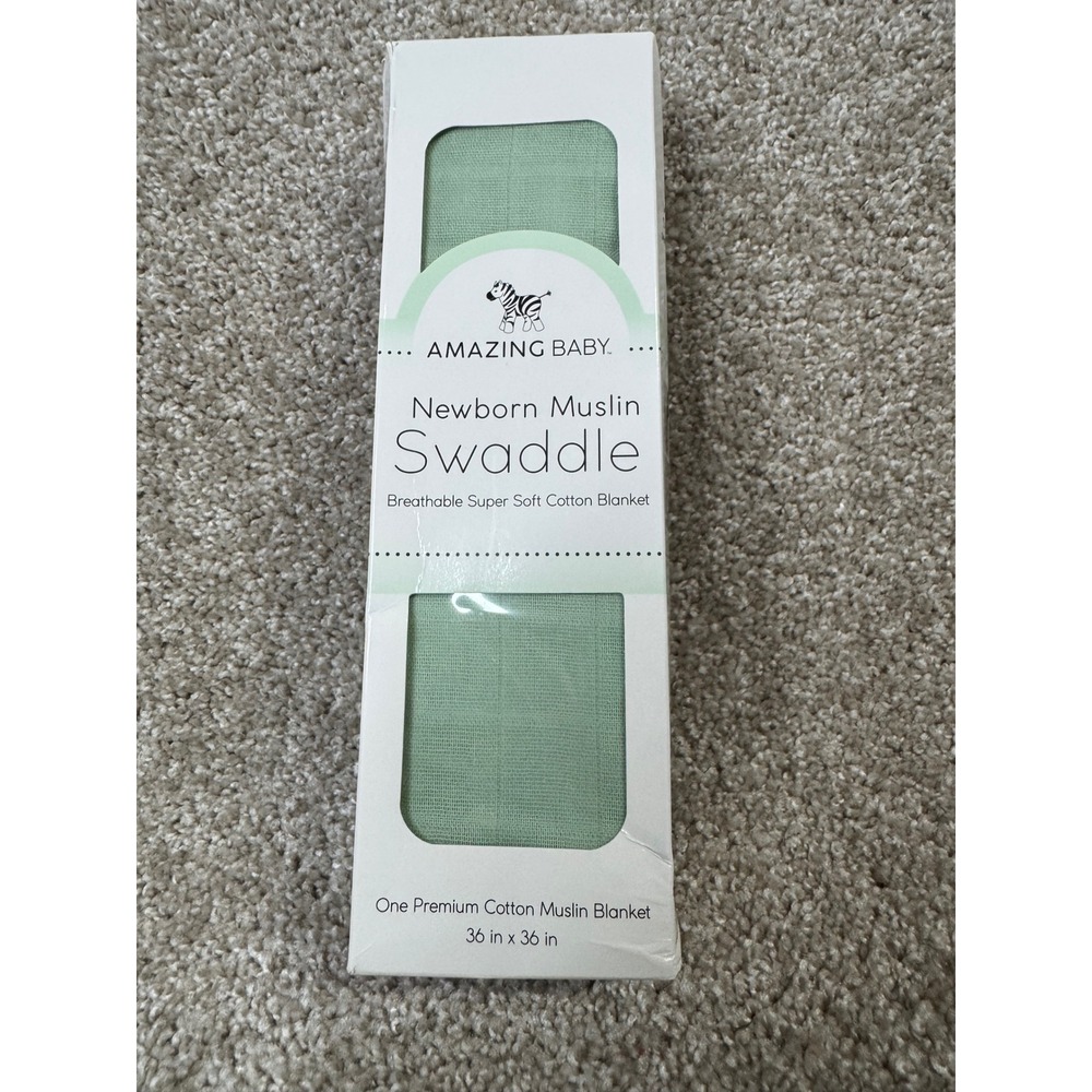 Amazing Baby Newborn Muslin Swaddle Cotton Blanket Sage Green 36x36 NIB